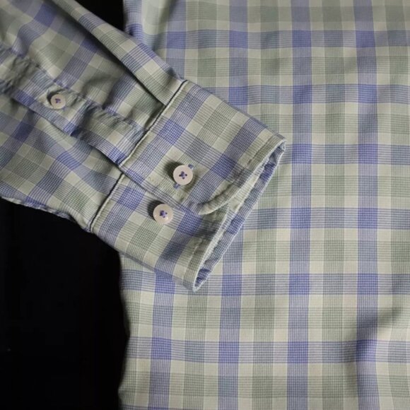 UNTUCKit Button Up Shirt Men M Green/Blue Plaid Casual Spread Collared Polyester - Picture 4 of 8
